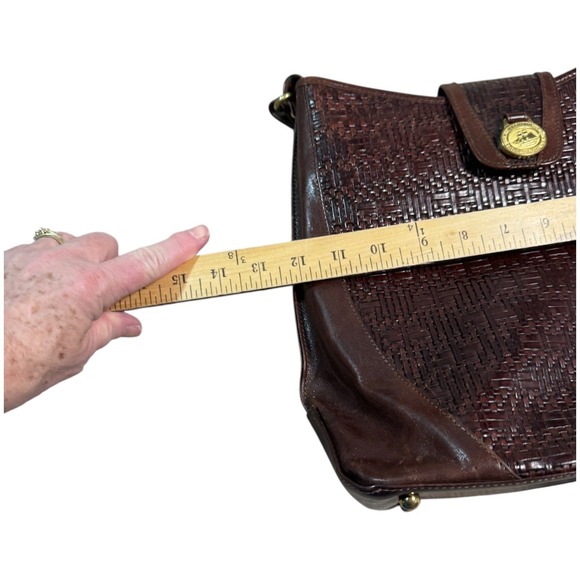 Brahmin‎ Woven Basketweave Leather Shoulder Bag Dark Brown Flap Vintage Satchel - Picture 7 of 10